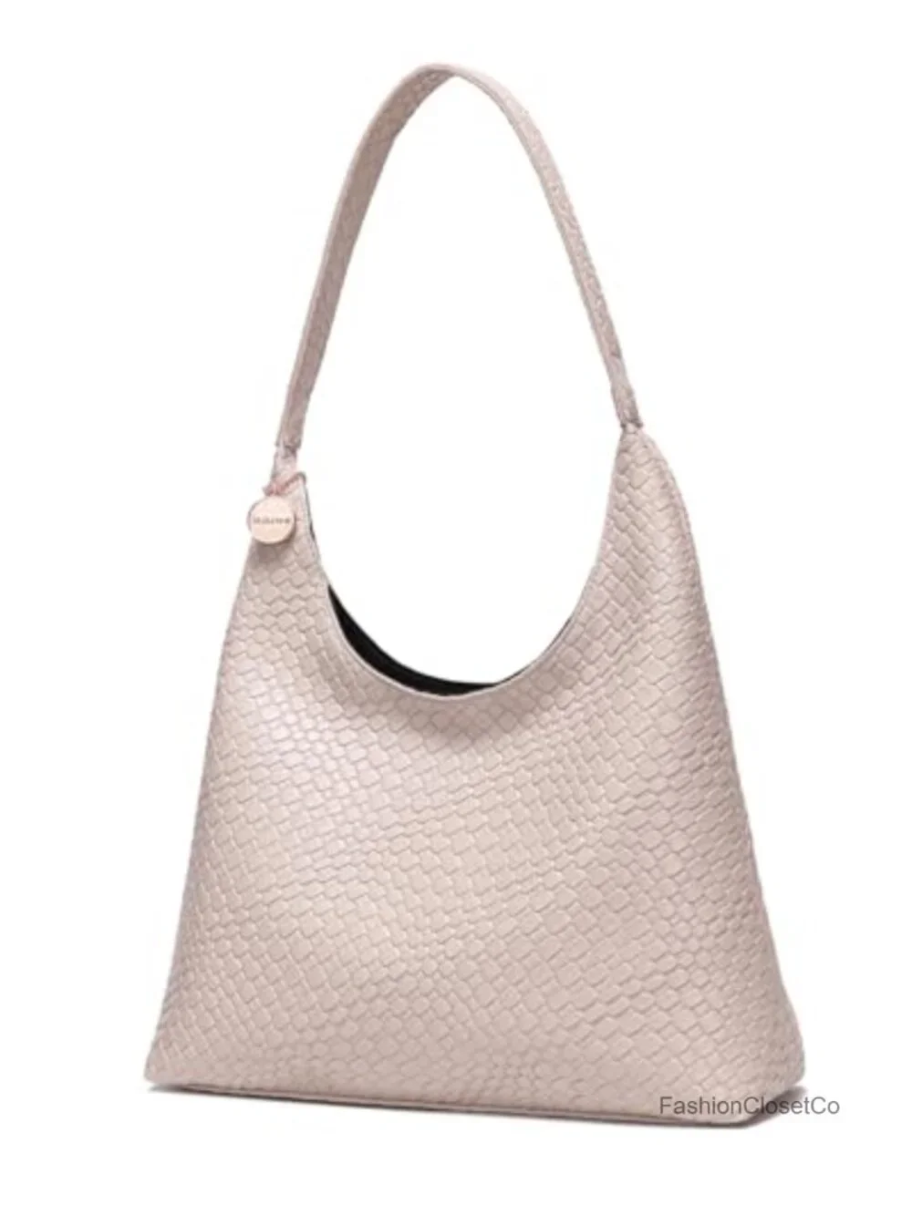 Vegan Woven Slouchy Hobo Tote Bag with Zipper Large Shoulder Handbag